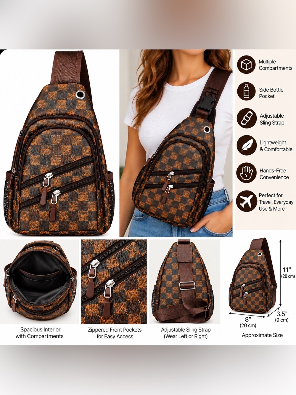 Brown and Black Sling Crossbody Bag